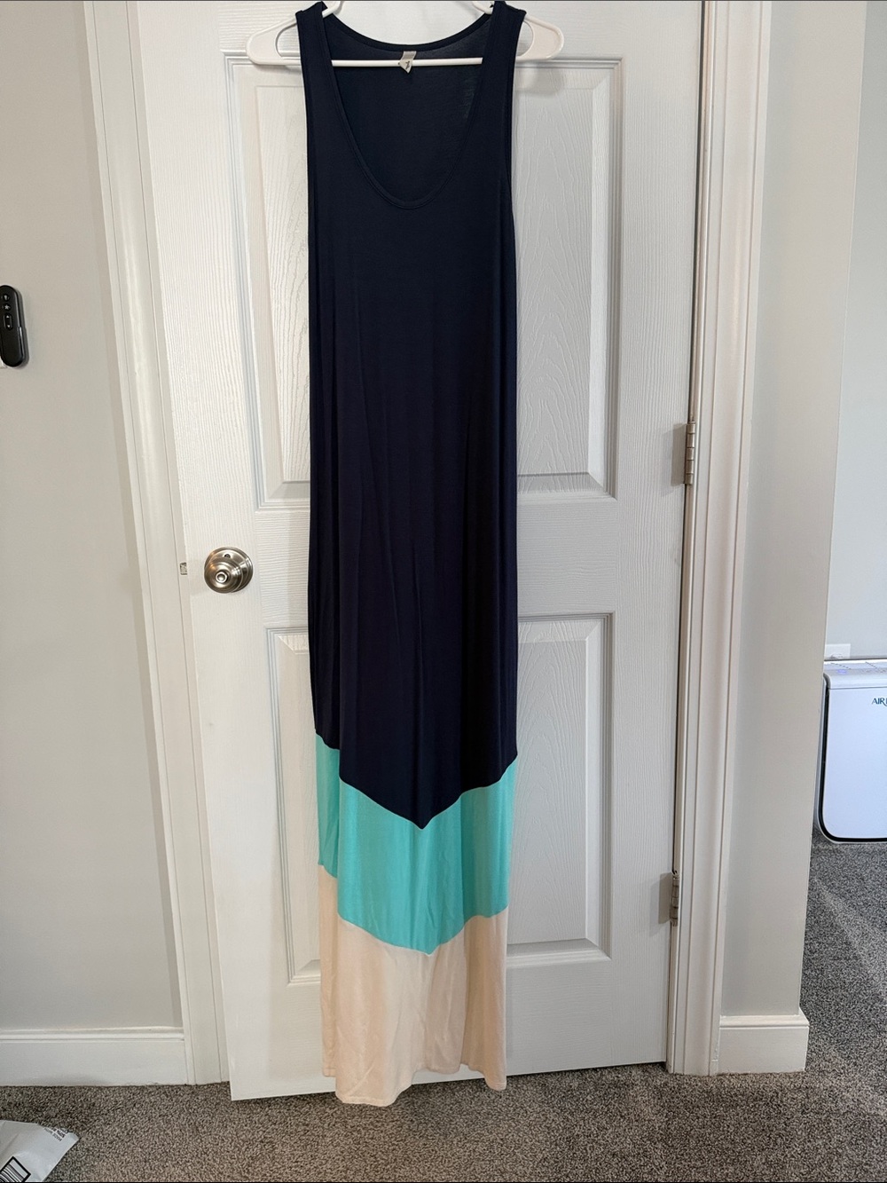 Loveappella Colorblock Navy, Teal & Cream Maxi Tank Dress